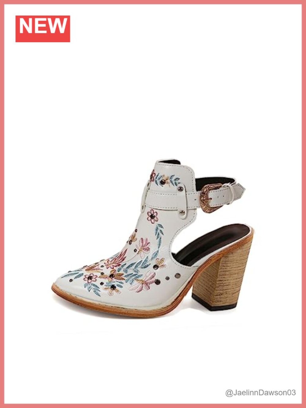 Floral Embroidered Ankle Boots Chunky Heel Backless Western Booties